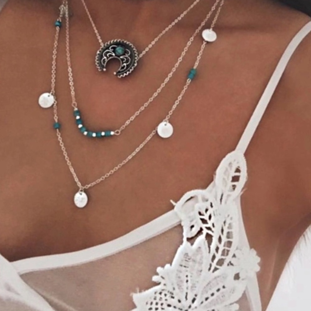 “JADE” 💫 BOHO CHIC Genuine Stone Silver Necklace - Picture 1 of 5